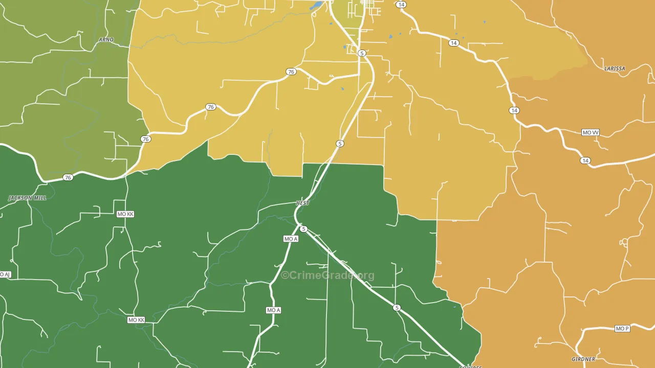 Evans, MO Map of Robbery Rates