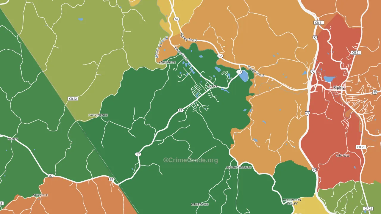 Evans, WV Map of Robbery Rates