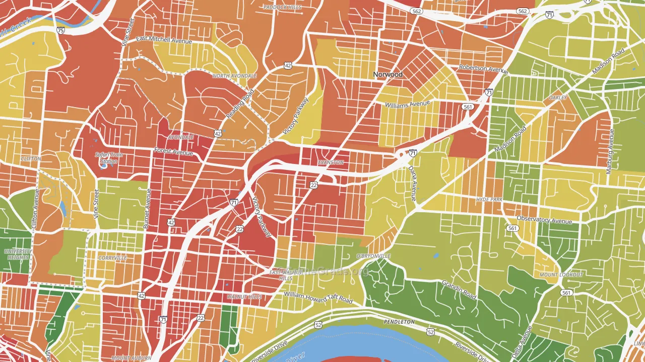 Evanston, Cincinnati, OH Map of Robbery Rates