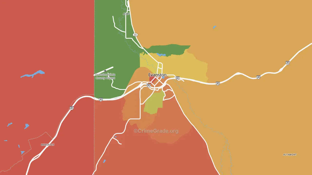 Evanston, WY Map of Robbery Rates
