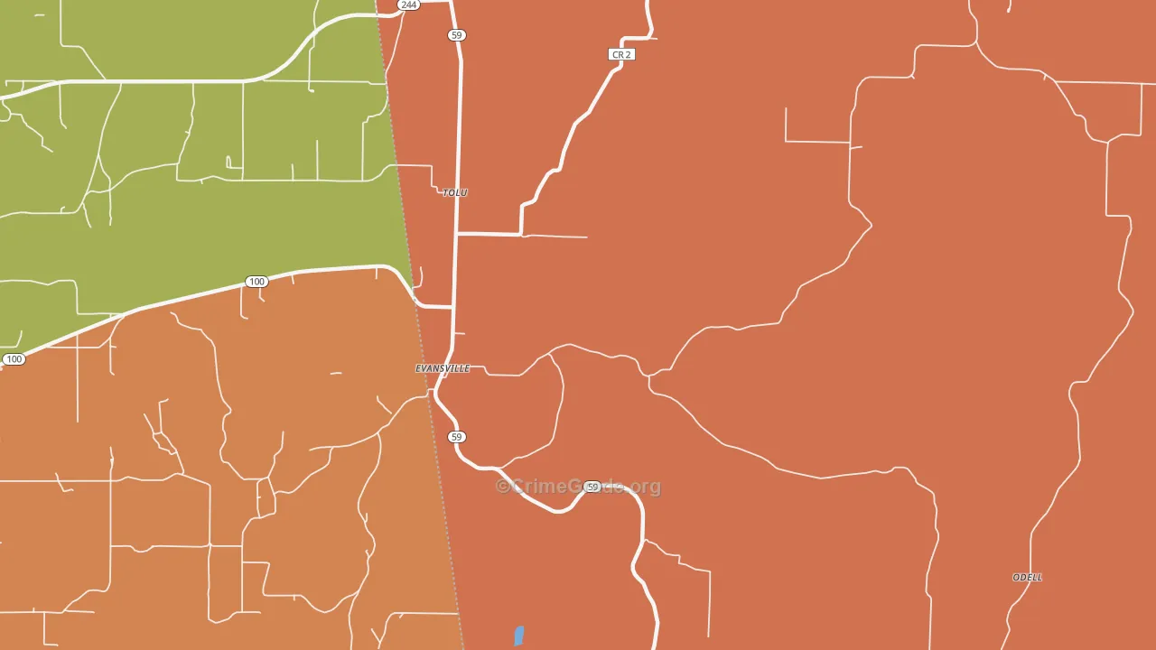 Evansville, AR Map of Robbery Rates