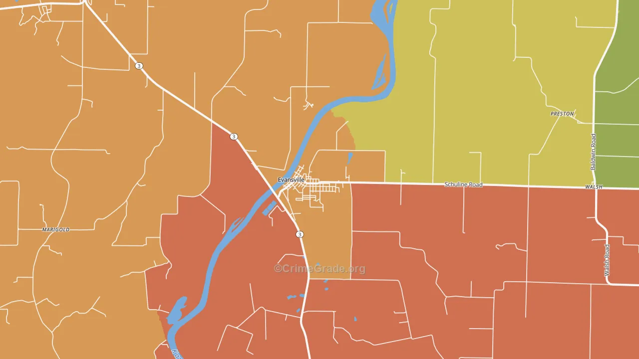 Evansville, IL Map of Robbery Rates