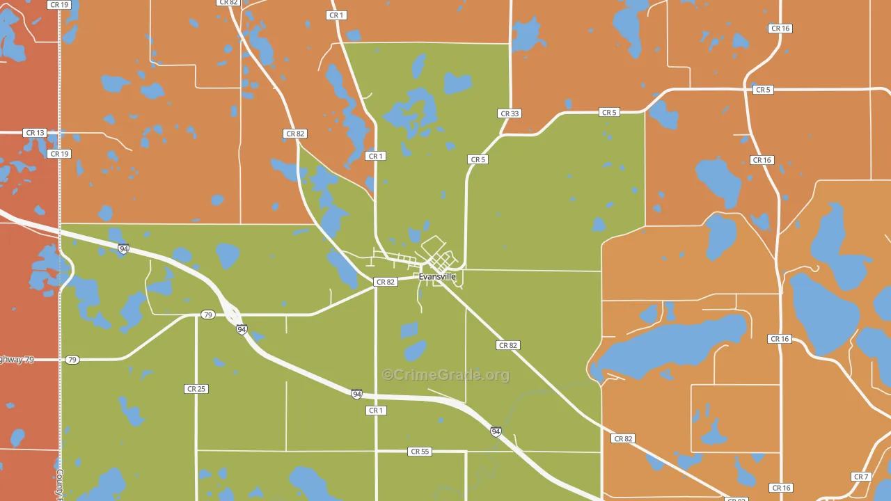 Evansville, MN Map of Robbery Rates