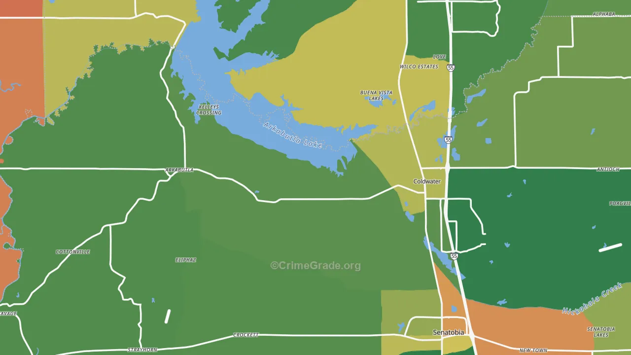 Evansville, MS Map of Robbery Rates