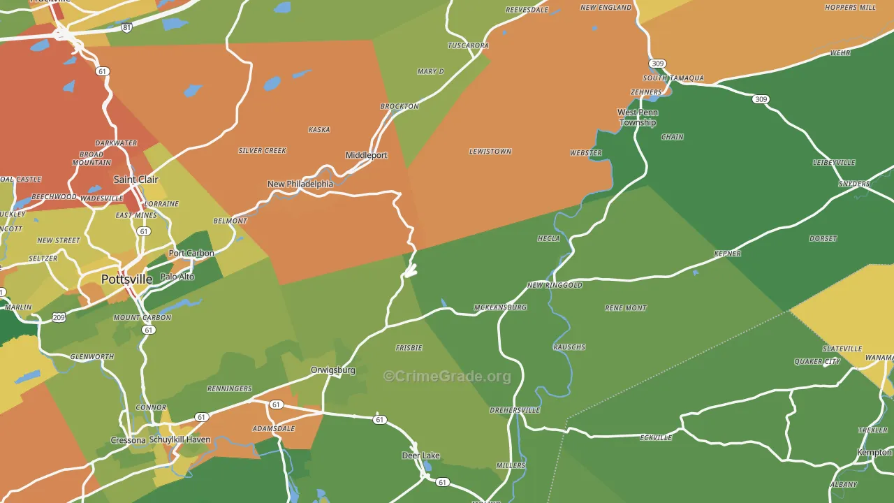 Evansville, PA Map of Robbery Rates