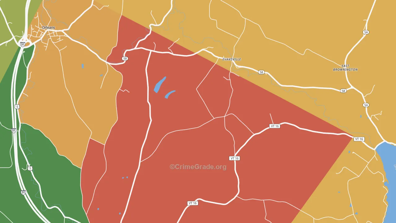 Evansville, VT Map of Robbery Rates