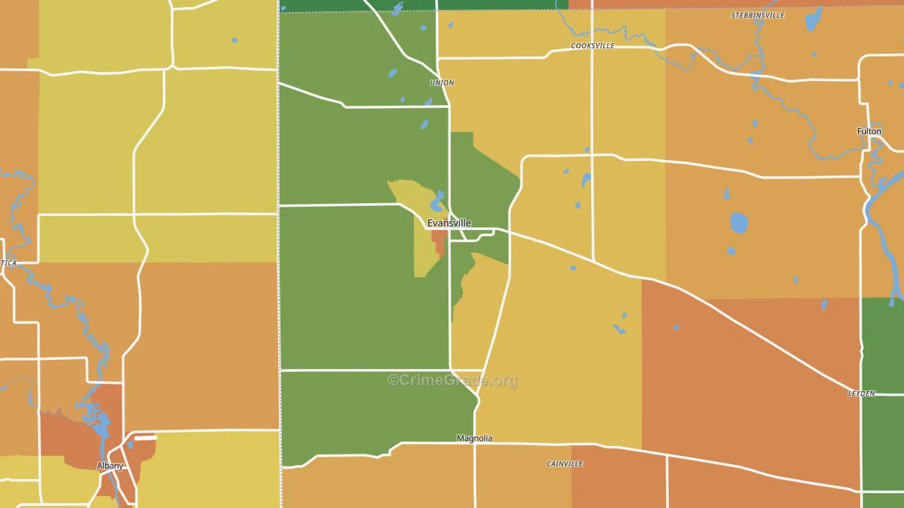 Evansville, WI Map of Robbery Rates