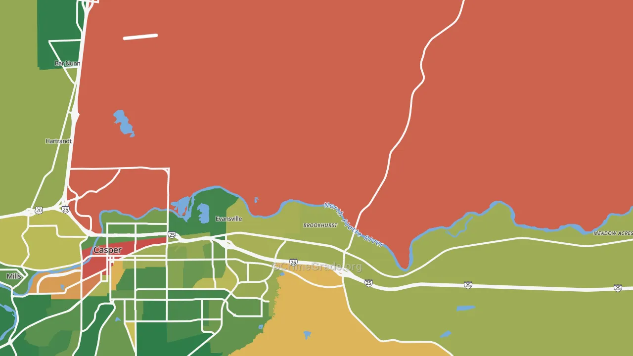 Evansville, WY Map of Robbery Rates