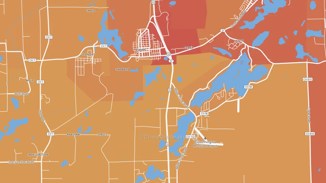 Eveleth, MN Map of Robbery Rates