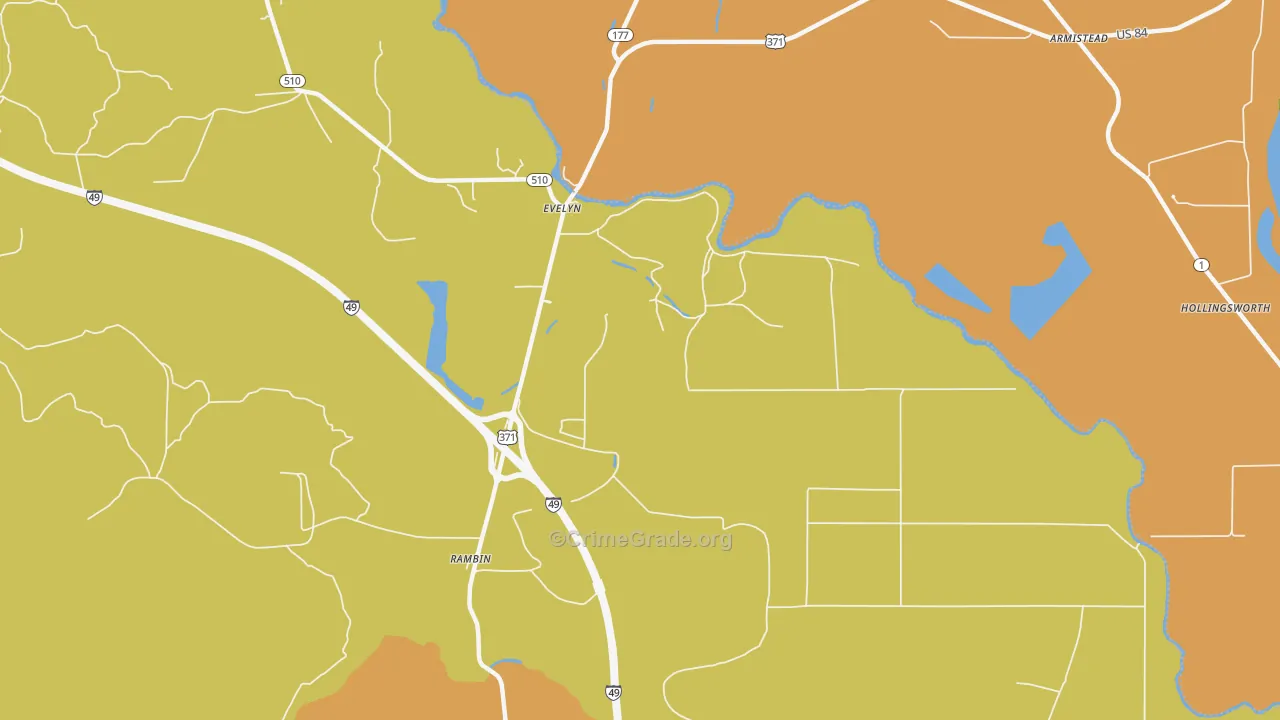 Evelyn, LA Map of Robbery Rates