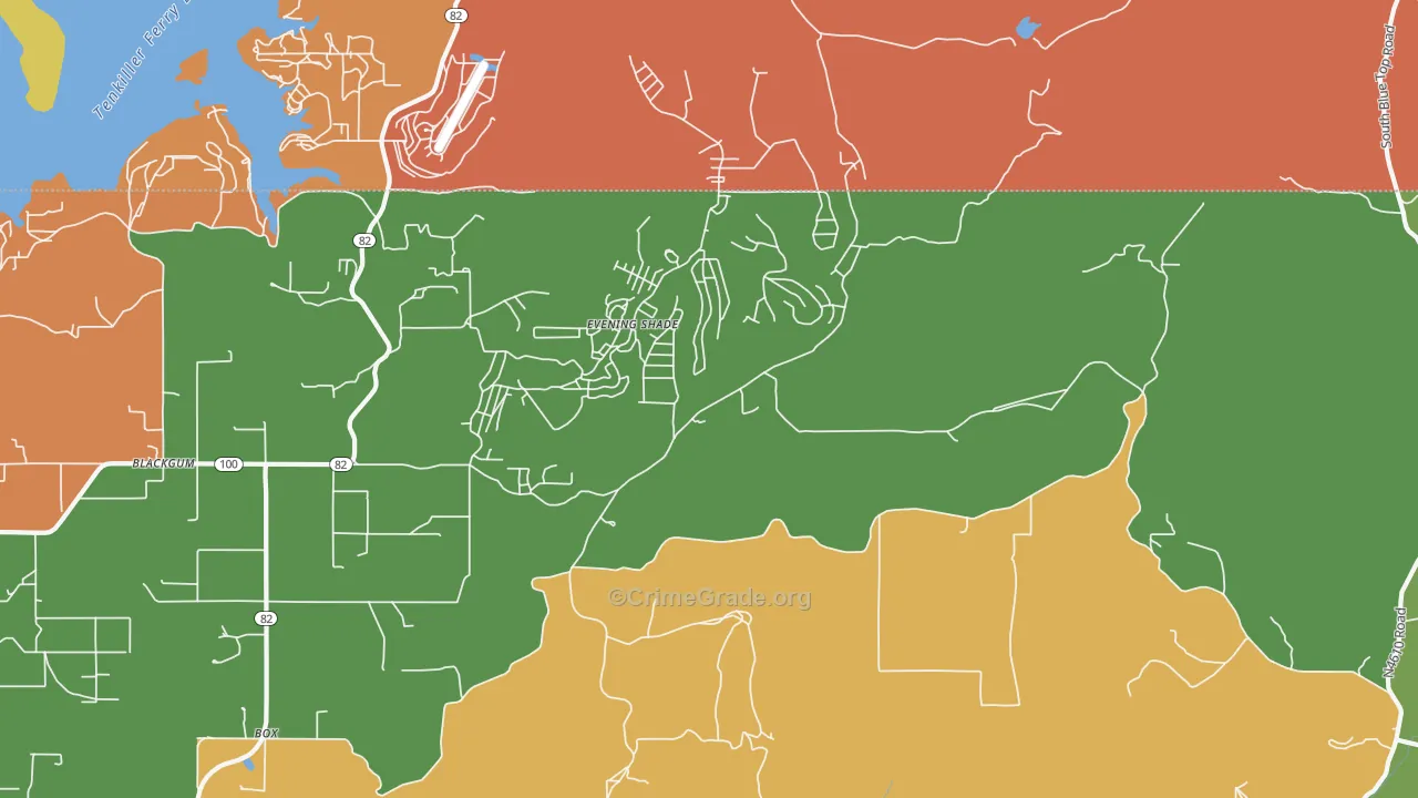 Evening Shade, OK Map of Robbery Rates