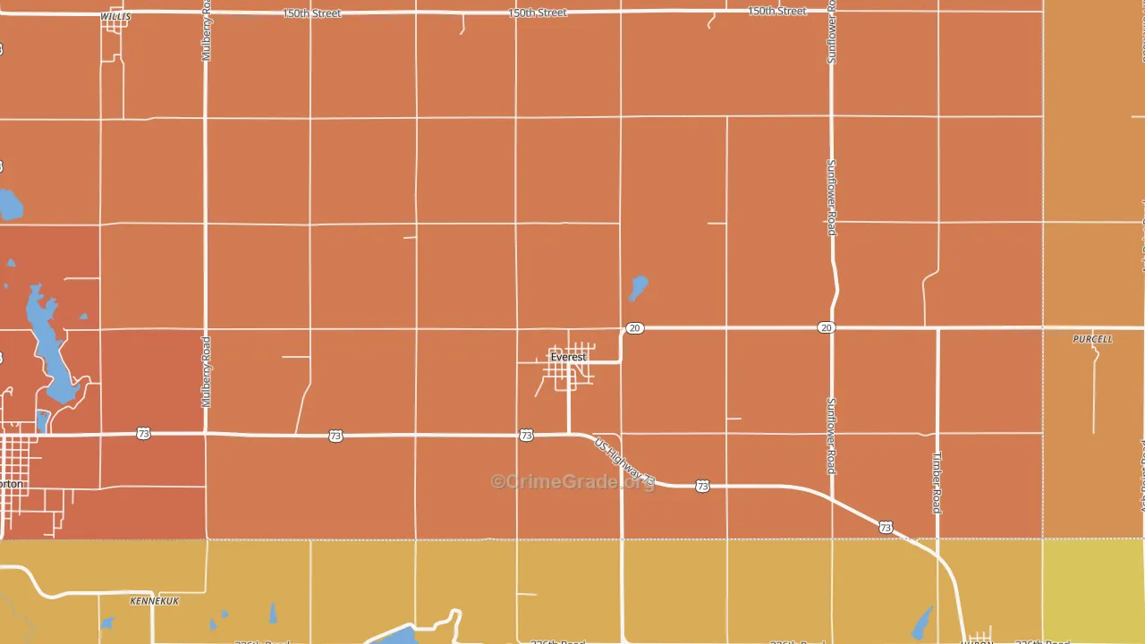 Everest, KS Map of Robbery Rates