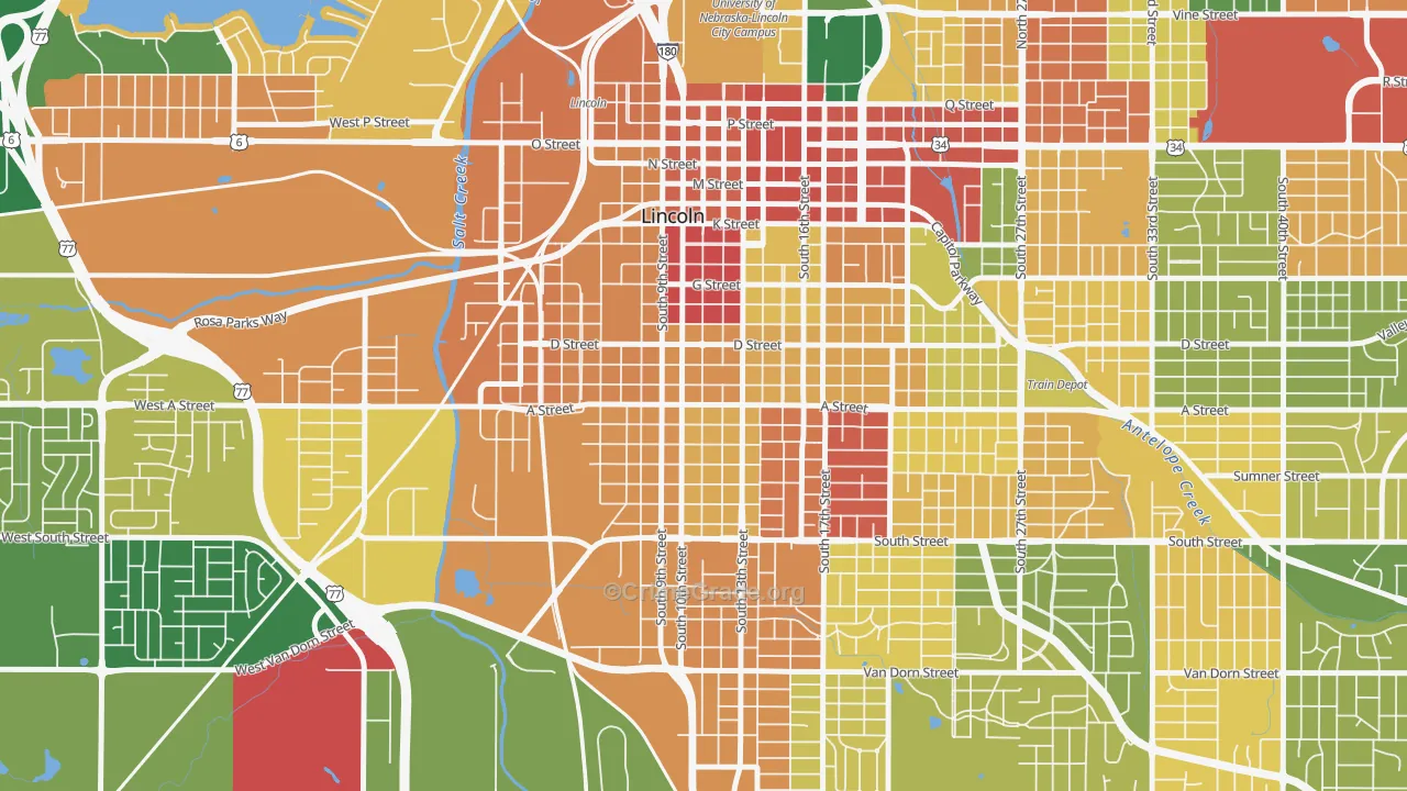Everett, Lincoln, NE Map of Robbery Rates