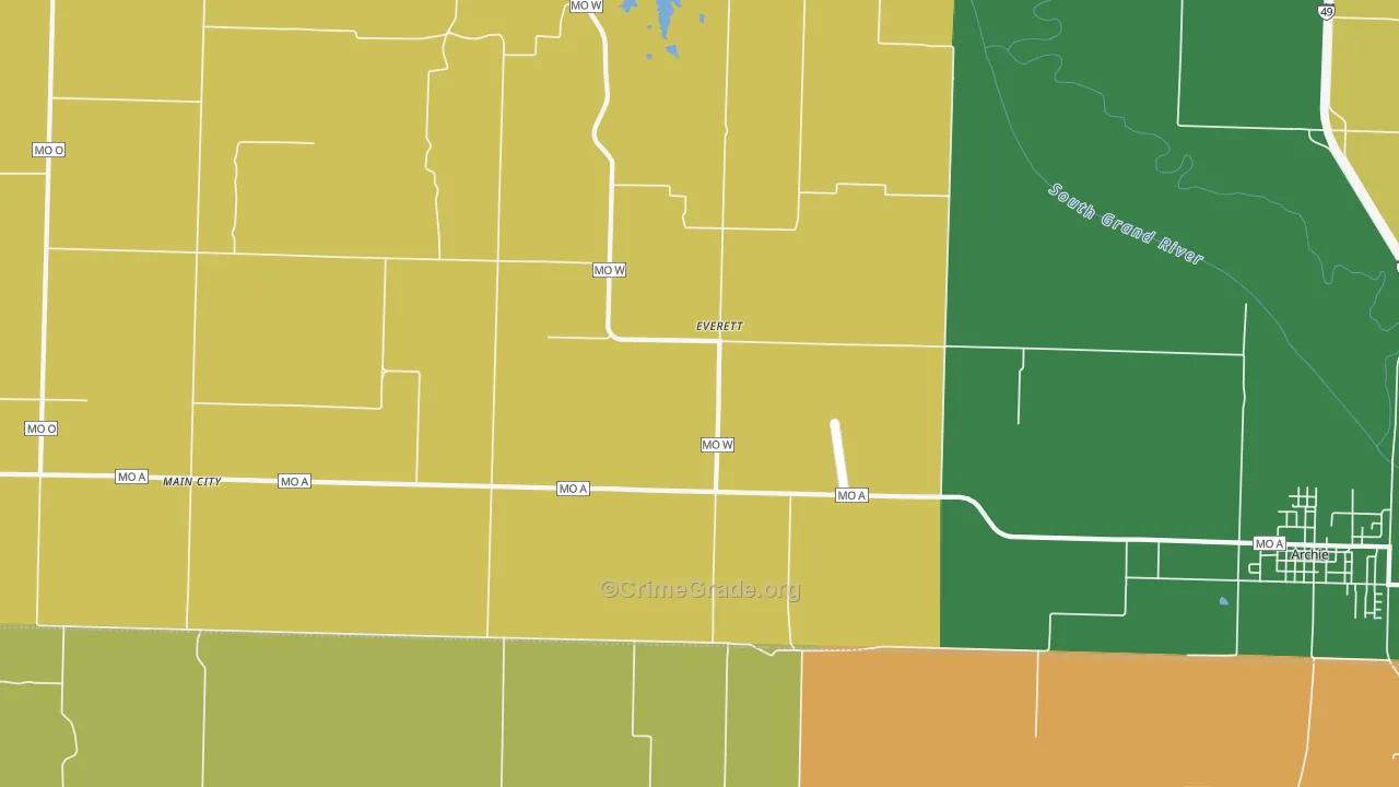 Everett, MO Map of Robbery Rates