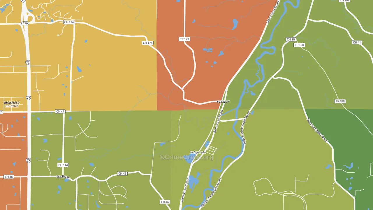 Everett, OH Map of Robbery Rates