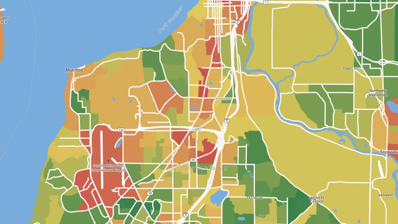 Everett, WA Map of Robbery Rates