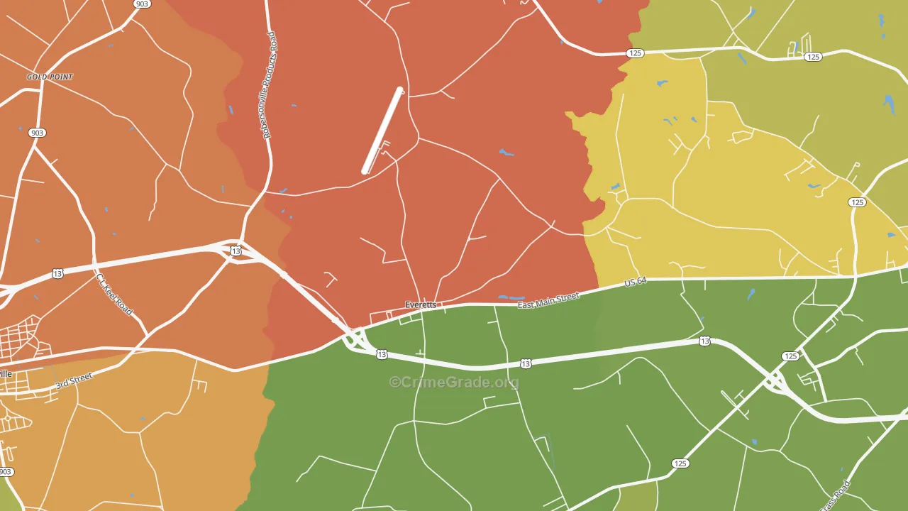 Everetts, NC Map of Robbery Rates
