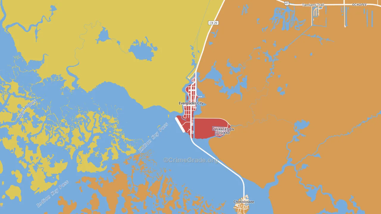 Everglades, FL Map of Robbery Rates