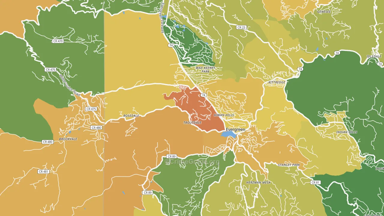 Evergreen, CO Map of Robbery Rates