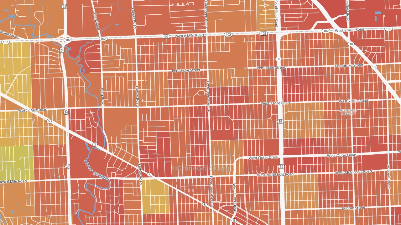 Evergreen, Detroit, MI Map of Robbery Rates