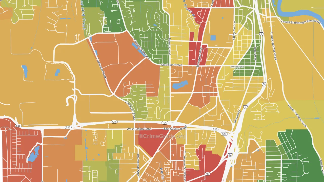 Evergreen, Everett, WA Map of Robbery Rates