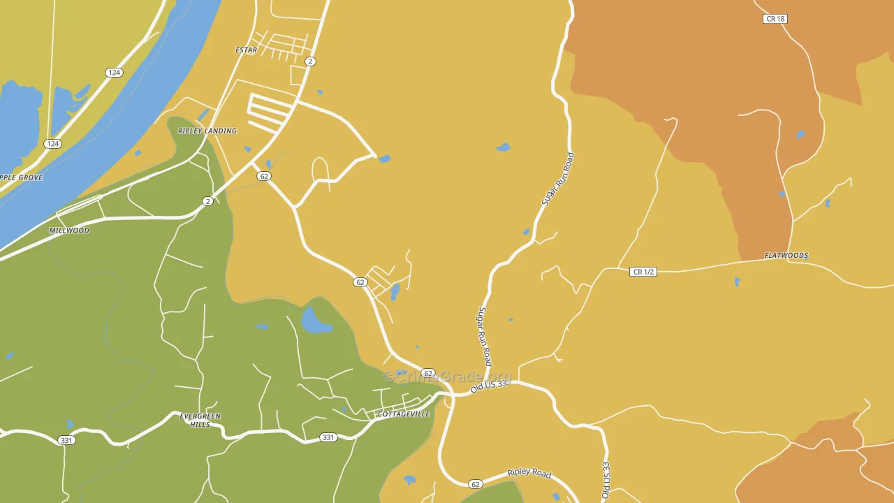Evergreen Hills, WV Map of Robbery Rates