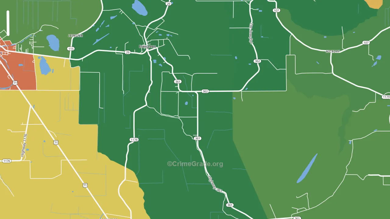 Evergreen, LA Map of Robbery Rates