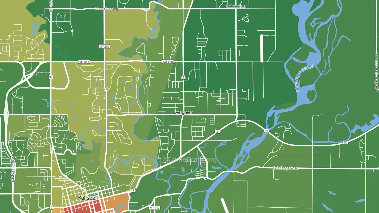 Evergreen, MT Map of Robbery Rates