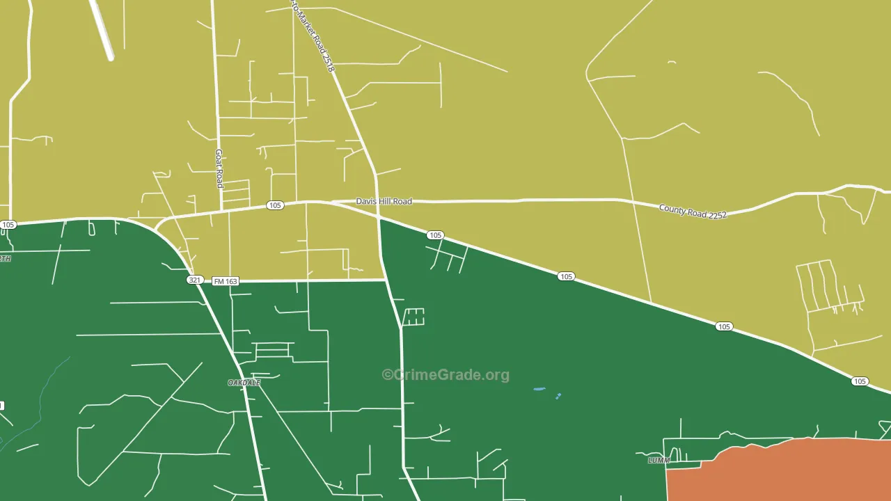 Evergreen, TX Map of Robbery Rates