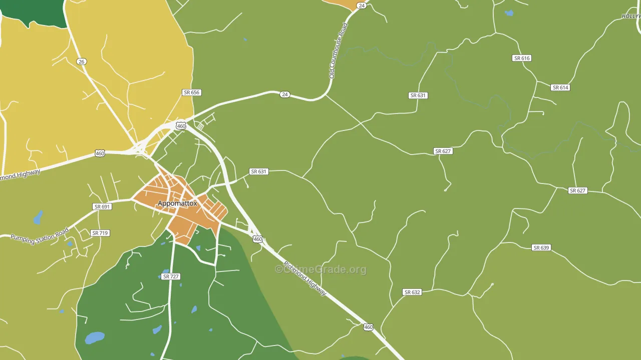 Evergreen, VA Map of Robbery Rates