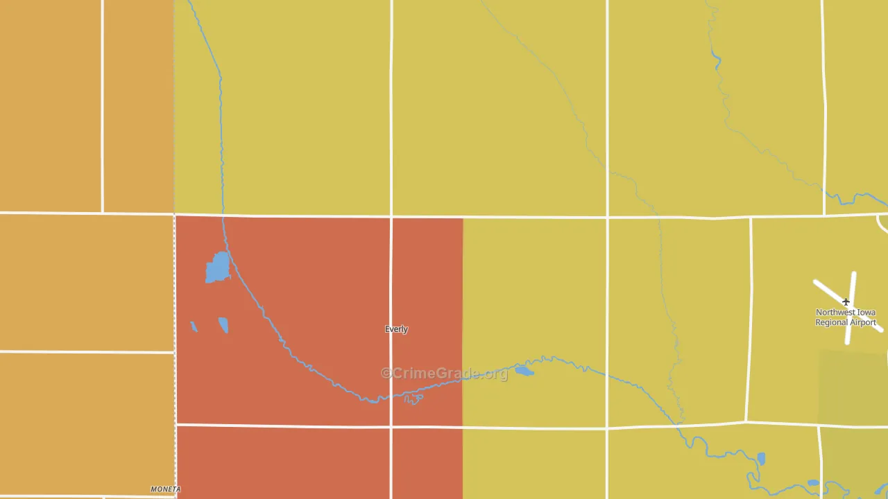 Everly, IA Map of Robbery Rates