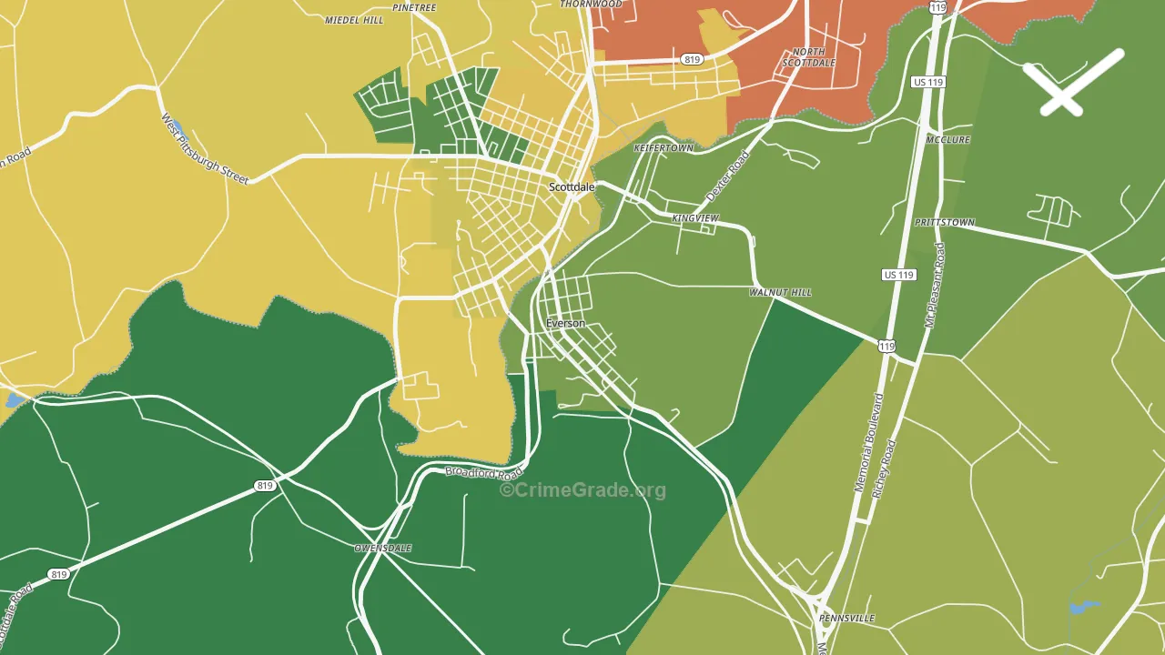 Everson, PA Map of Robbery Rates