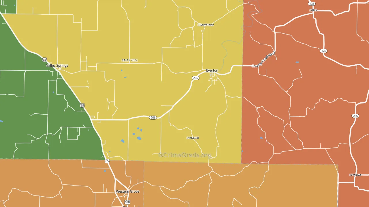 Everton, AR Map of Robbery Rates