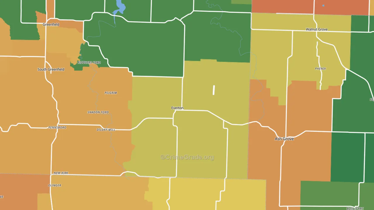 Everton, MO Map of Robbery Rates