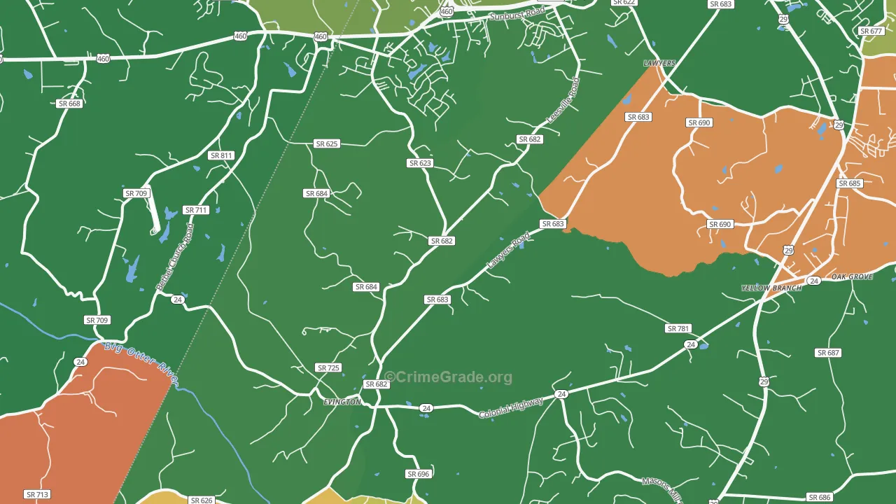 Evington, VA Map of Robbery Rates