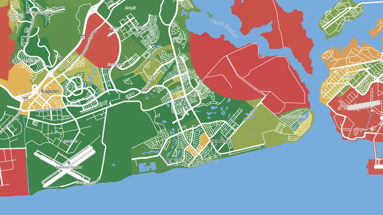 Ewa Beach, HI Map of Robbery Rates