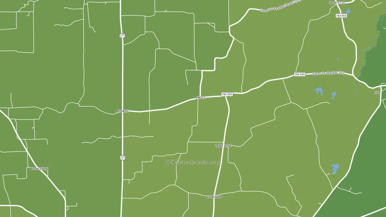 Ewell, TX Map of Robbery Rates