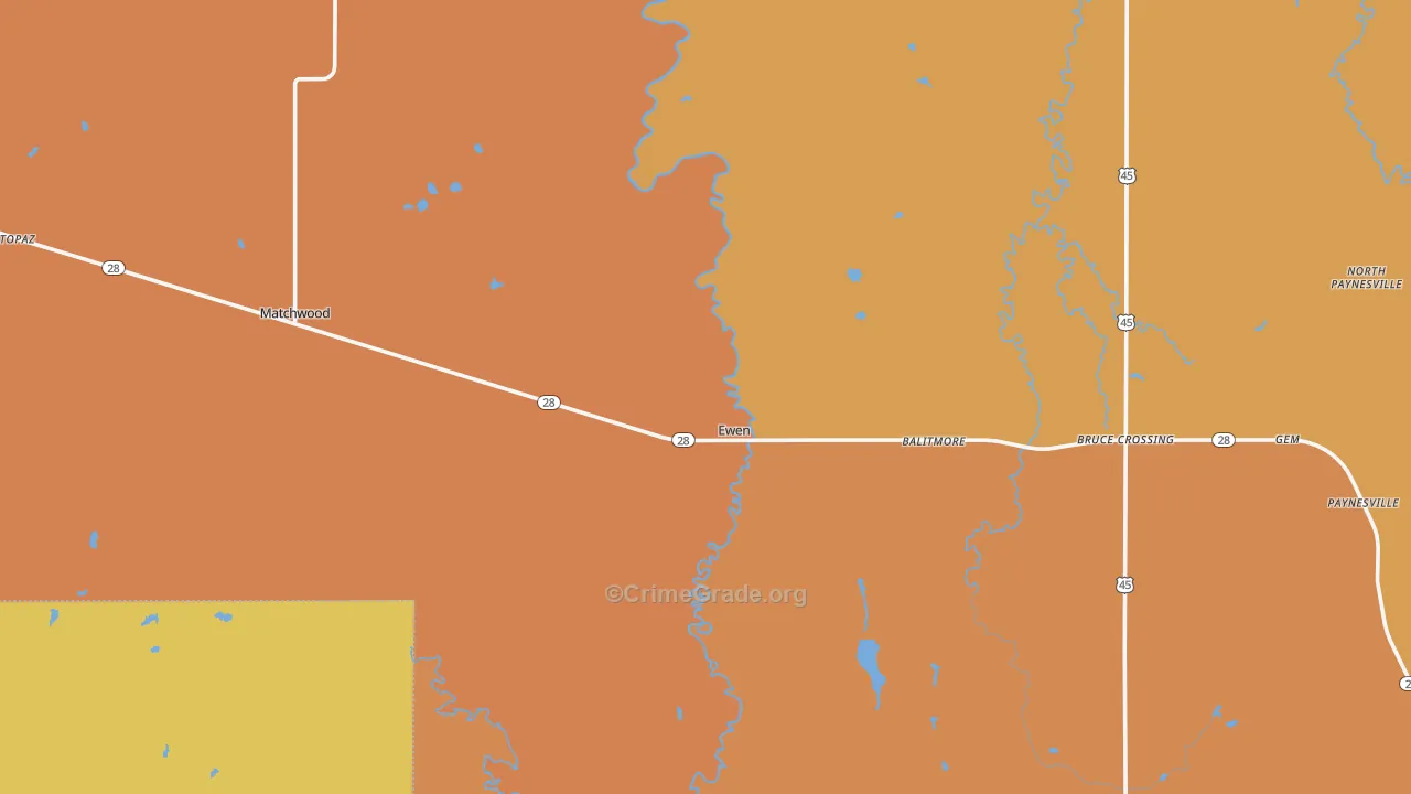 Ewen, MI Map of Robbery Rates