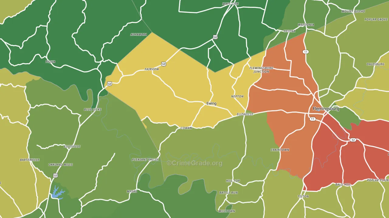 Ewing, KY Map of Robbery Rates
