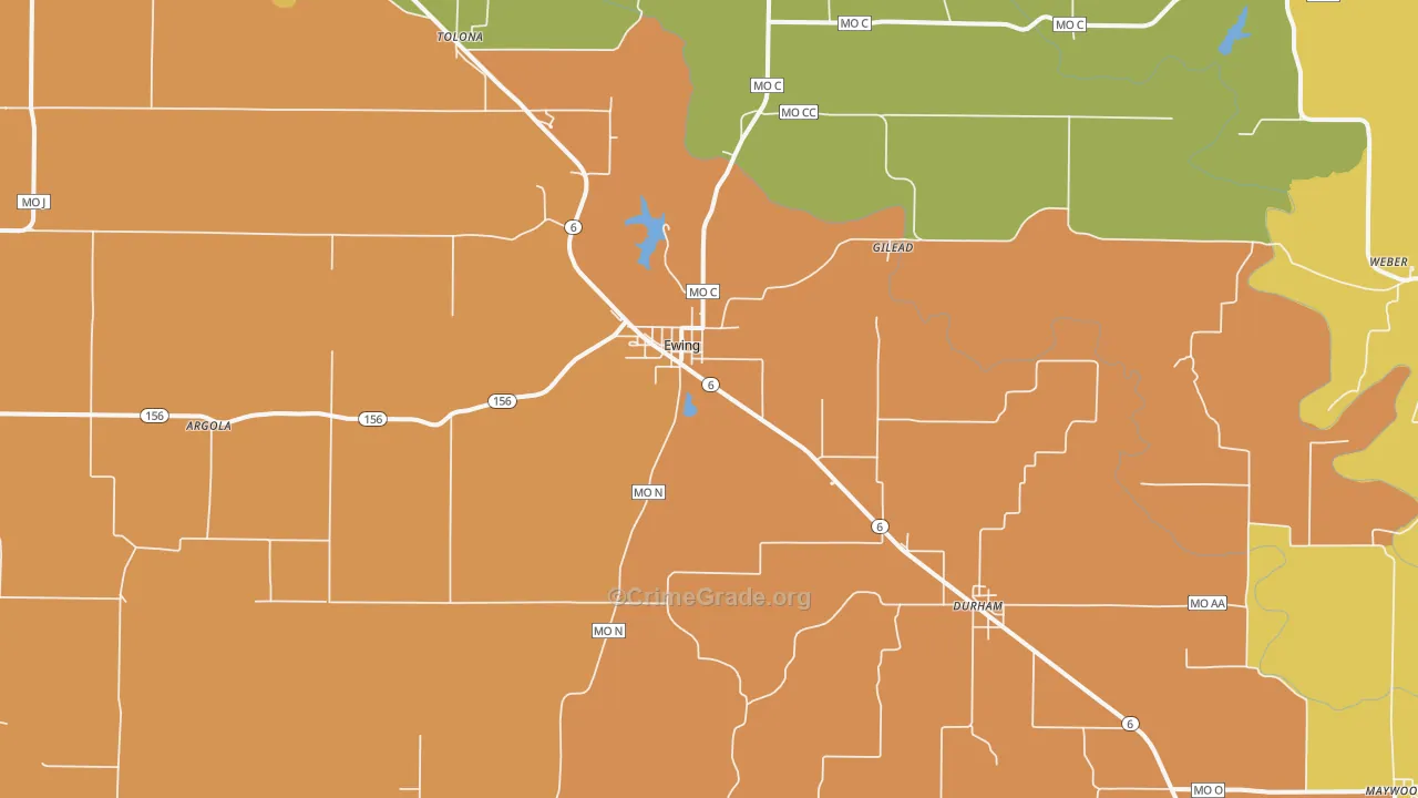 Ewing, MO Map of Robbery Rates