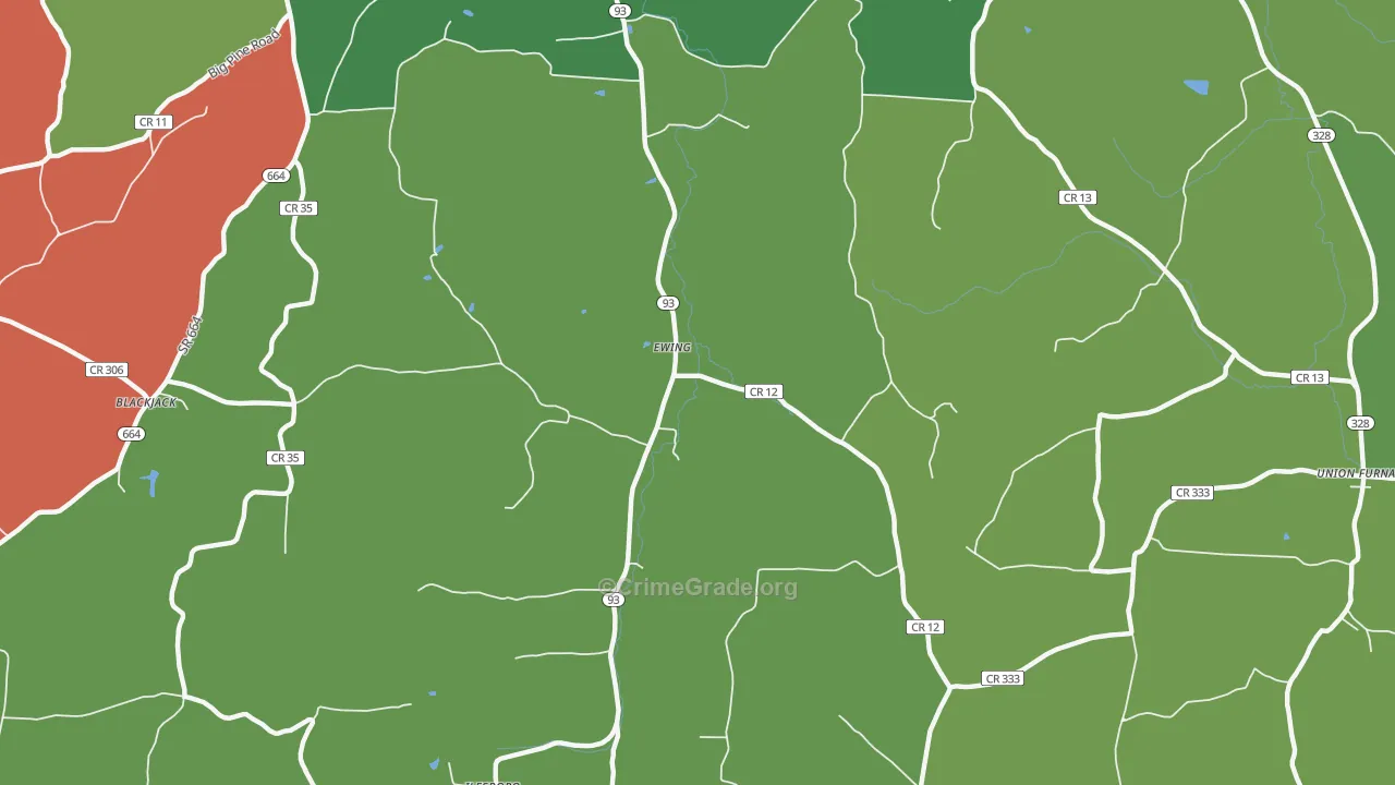 Ewing, OH Map of Robbery Rates