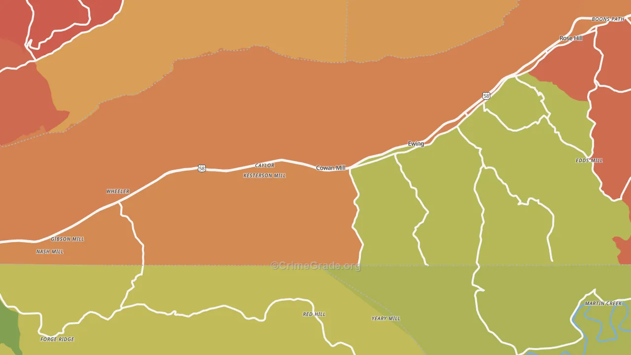 Ewing, VA Map of Robbery Rates