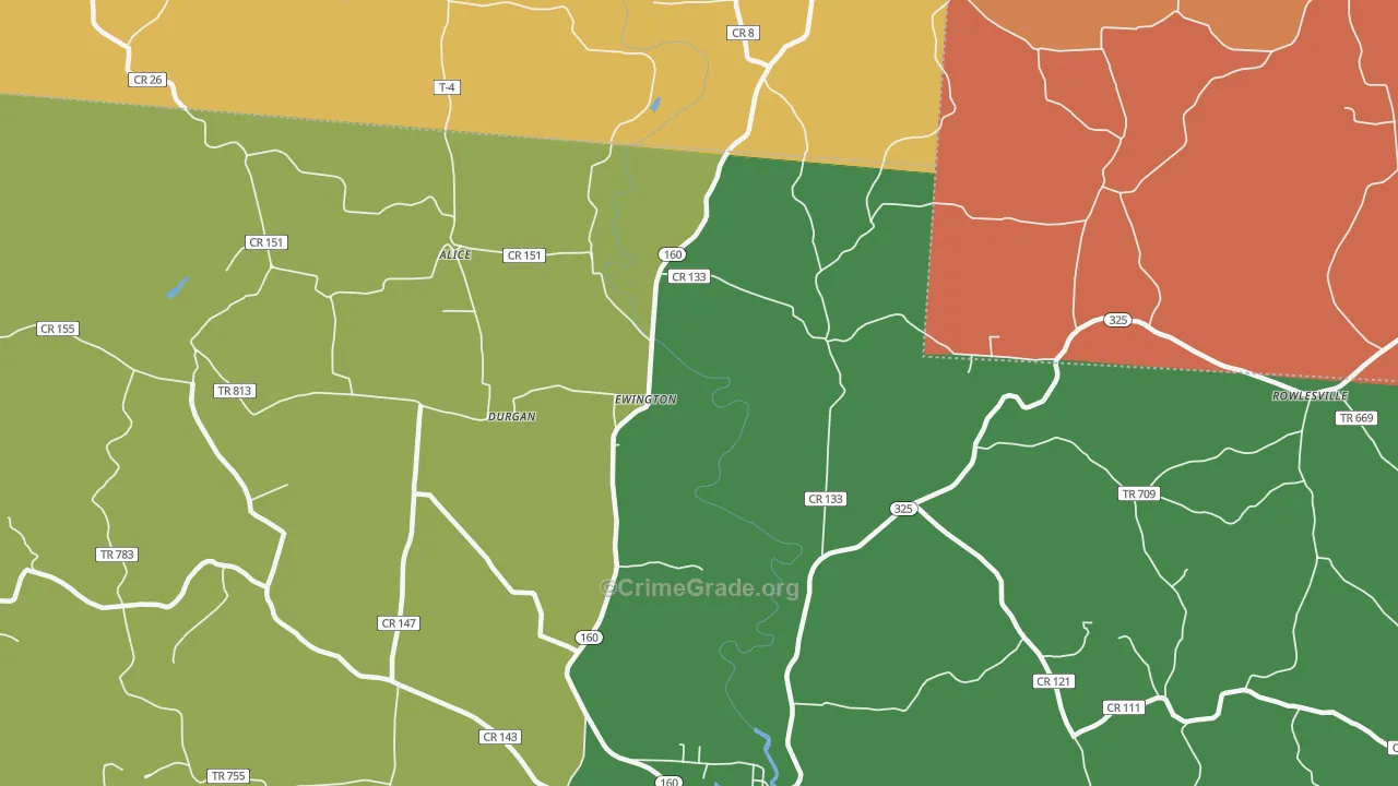 Ewington, OH Map of Robbery Rates