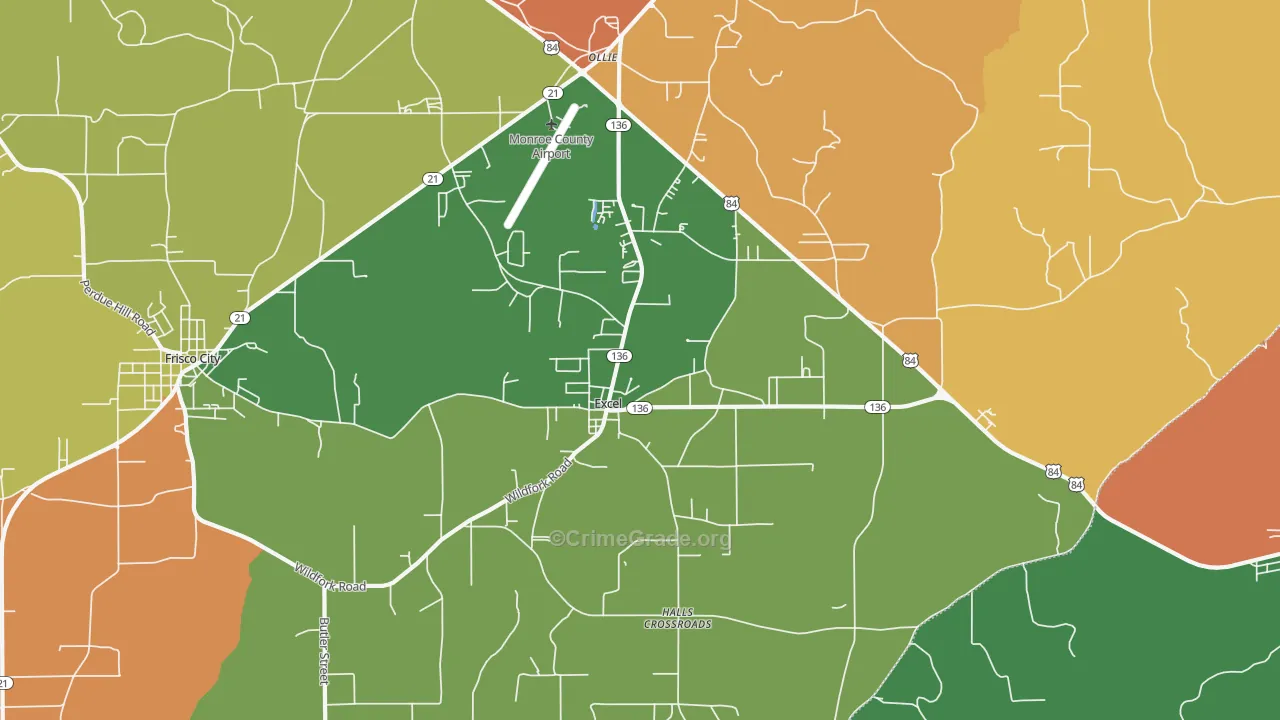 Excel, AL Map of Robbery Rates