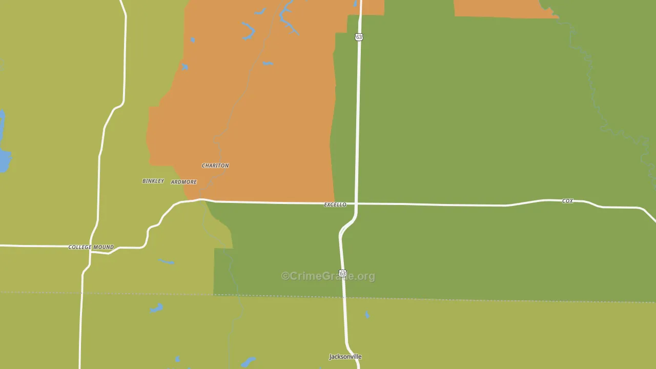 Excello, MO Map of Robbery Rates
