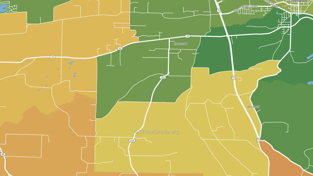 Excelsior, AR Map of Robbery Rates