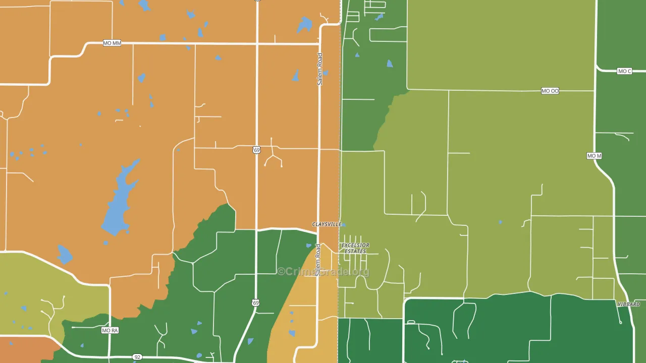 Excelsior Estates, MO Map of Robbery Rates