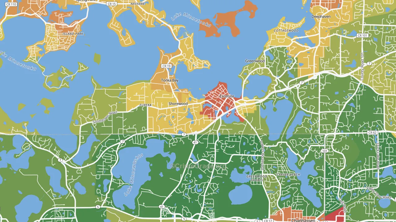 Excelsior, MN Map of Robbery Rates