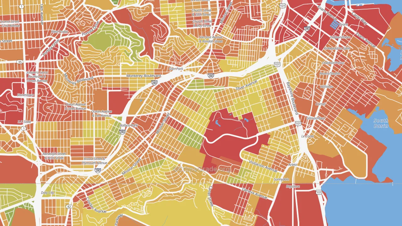 Excelsior, San Francisco, CA Map of Robbery Rates