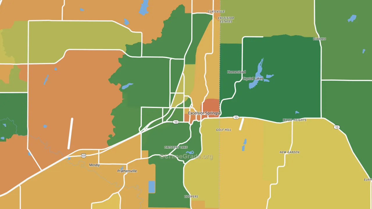 Excelsior Springs, MO Map of Robbery Rates